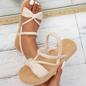 White Summer Shoes, Woven Flats For Women, Casual Beach Slippers